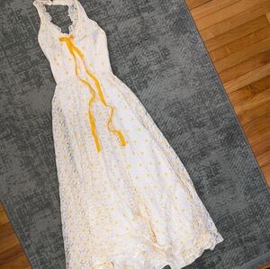 Vintage Nadine White Lace Maxi Dress Yellow Daisy Cottagecore Prairie